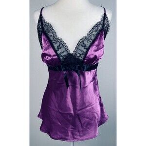 Vintage Babydoll Top Womens Medium Lace Tank Y2K Satin Fairy Whimsigoth Purple